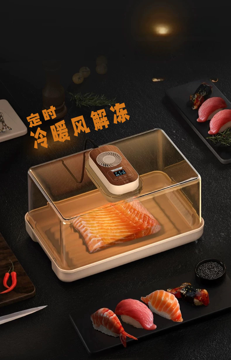 暖风解冻神器锁鲜器海鲜保鲜盒快速化冻家用商用牛排三文鱼解冻盘