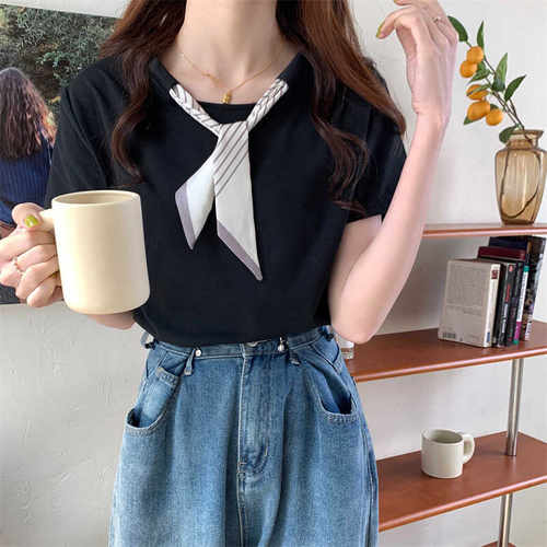 短款系带夏季纯棉款短袖t恤女装