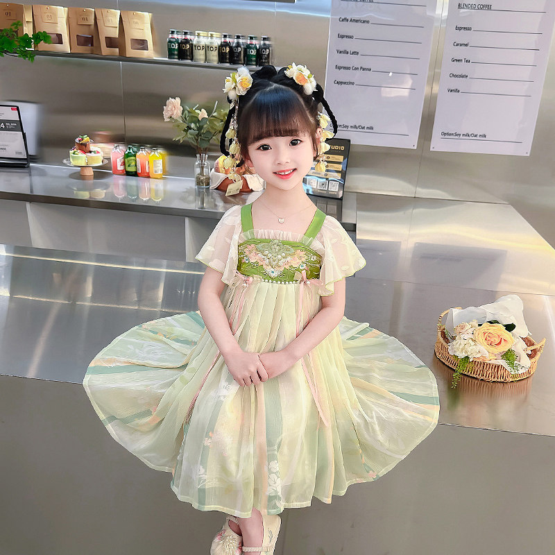 唐制汉服女童短袖儿童古装夏款短袖中国风复古公主女孩夏季连衣裙