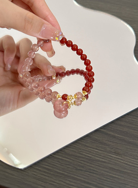 【超美】南红拼接草莓晶手串女温柔风小众设计感网红天然复古手链