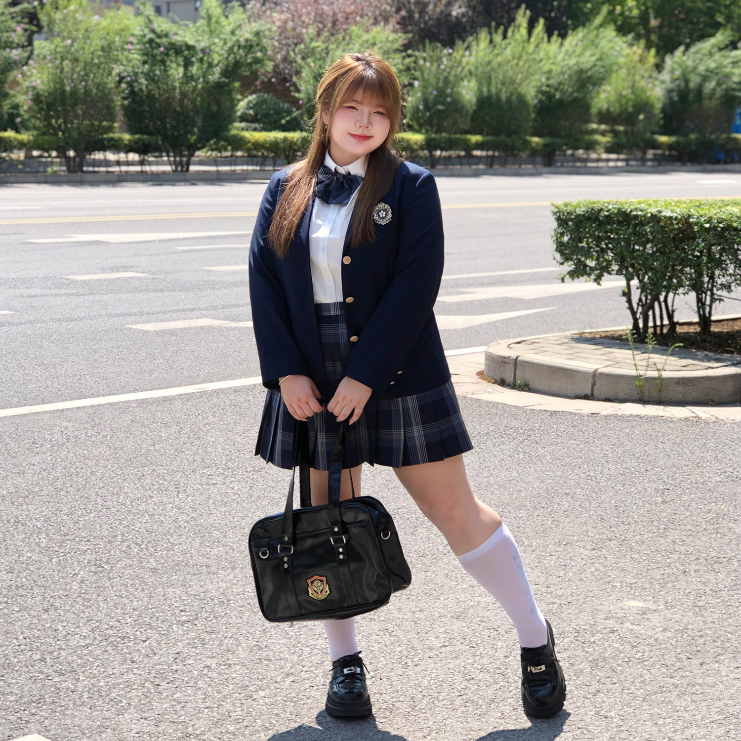 樱时纪原创大码jk胖mm正版藏青色宽松西装外套显瘦休闲西服上衣女
