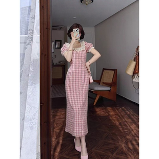 微胖MM今年流行爆款小众不撞款穿搭掐腰格子连衣裙夏日绝美小裙子