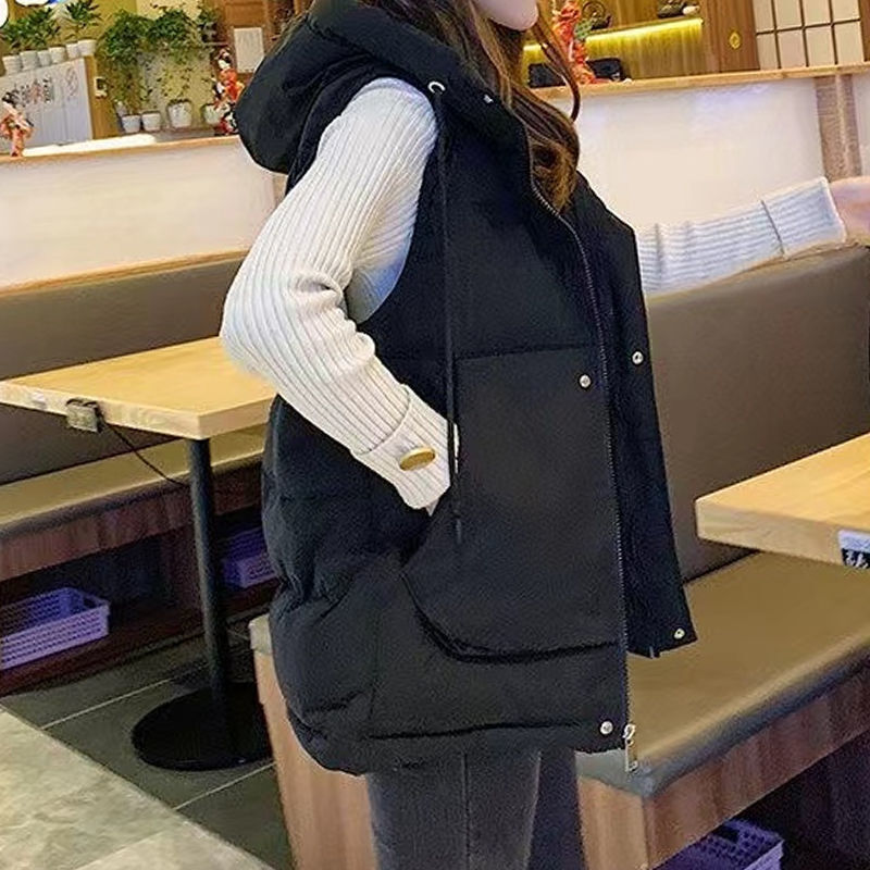 棉衣马甲女冬季新款洋气大码外穿韩版短款连帽加厚无袖马夹外套潮