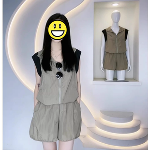 胖mm200斤女夏2026新款时髦洋气显嫩休闲运动防晒短裤套装两件套