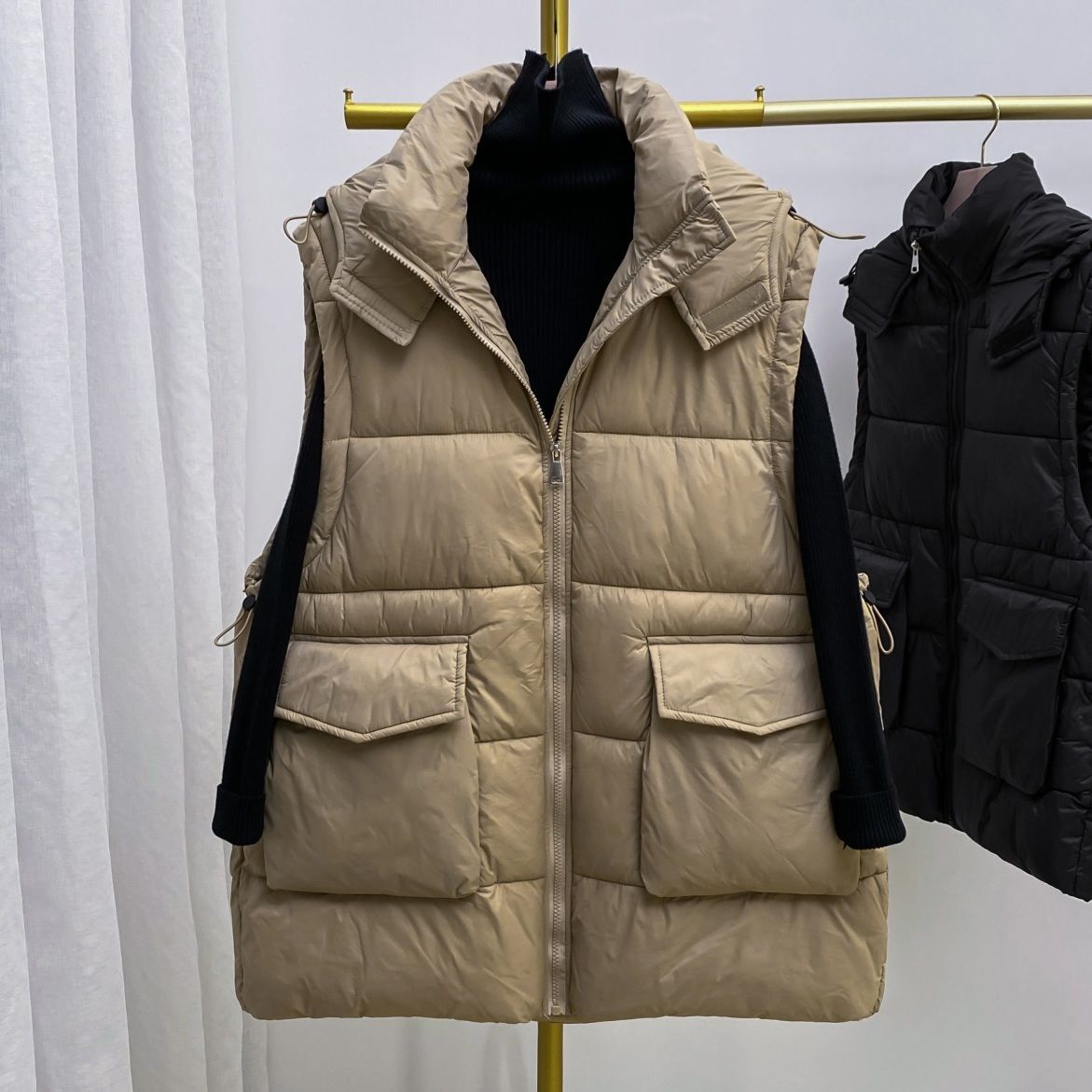 中长款复古欧货连帽棉马甲秋冬新品休闲外穿宽松无袖厚款百搭外套