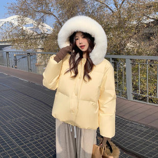 带毛领棉服女新款冬季小个子时尚韩系宽松短款加厚冬装棉衣外套