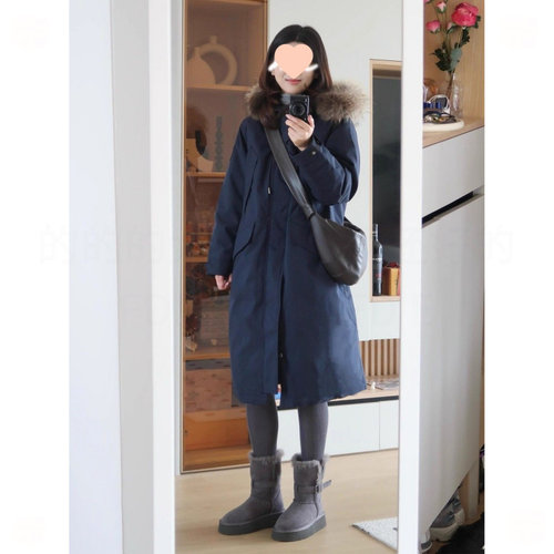 小个子派克服工装外套新款学院风连帽毛领棉服女冬装棉衣长款保暖