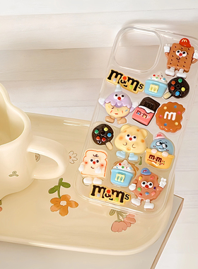 卡通立体M豆饼干适用一加ace6t ace5至尊版 2v 1+11 10pro滴胶可爱OnePlus9rt新款一加12 13t Ace3保护套软壳