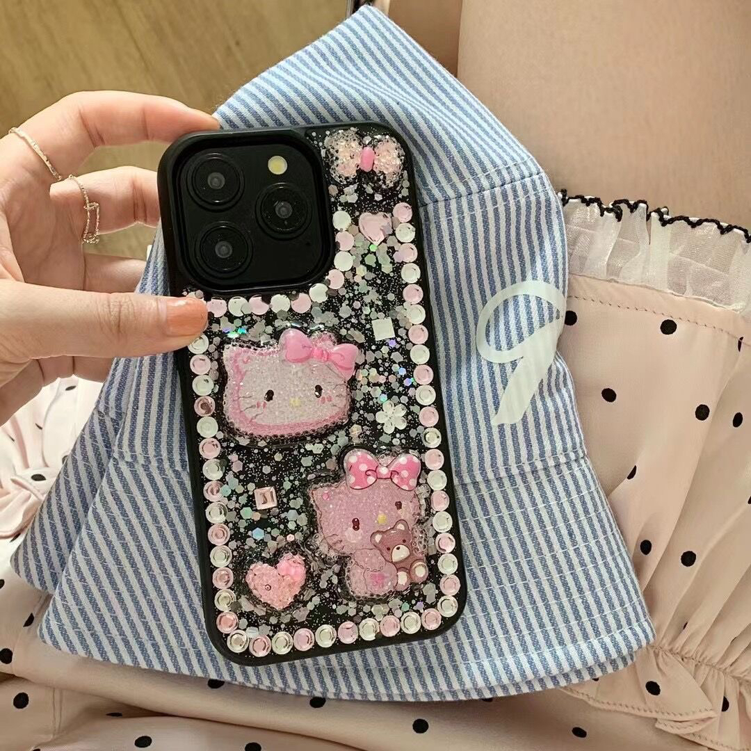 可爱卡通立体HelloKitty手机壳适用小米15 14 13 12 11青春版 10pro闪粉滴胶cc9小众civ4pro 3 1s 软壳保护套