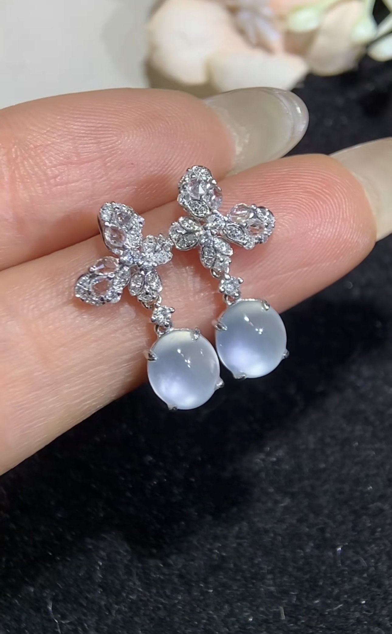 天然A货翡翠冰种白月光蛋面耳坠18k金镶嵌冰透水润送证书,珠宝/钻石/翡翠,耳饰,淘宝优惠券,粉丝福利购,淘宝优惠卷