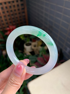 A货手镯50圈口冰种飘花正圈手镯种老肉细女款带证书