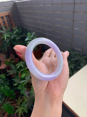 55.5圈口冰种紫罗兰圆条缅甸a货翡翠手镯冰透水润颜色均匀女款