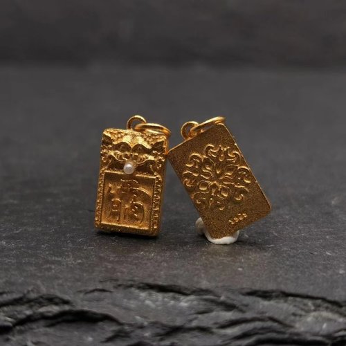 通体S925纯银镀24K金兽面挂件