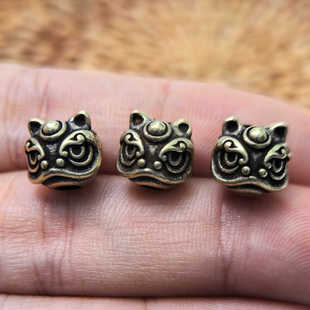 黄铜醒狮文玩三通配饰散珠菩提手串背云隔珠DIY 手串线束桶珠圆珠