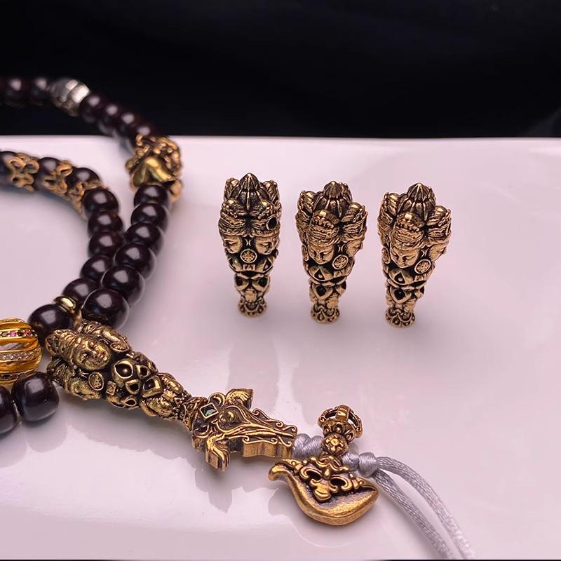 精品黄铜四面佛三通藏式文玩配件