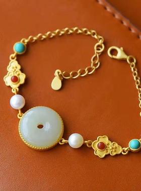 女款平安环白玉金手链