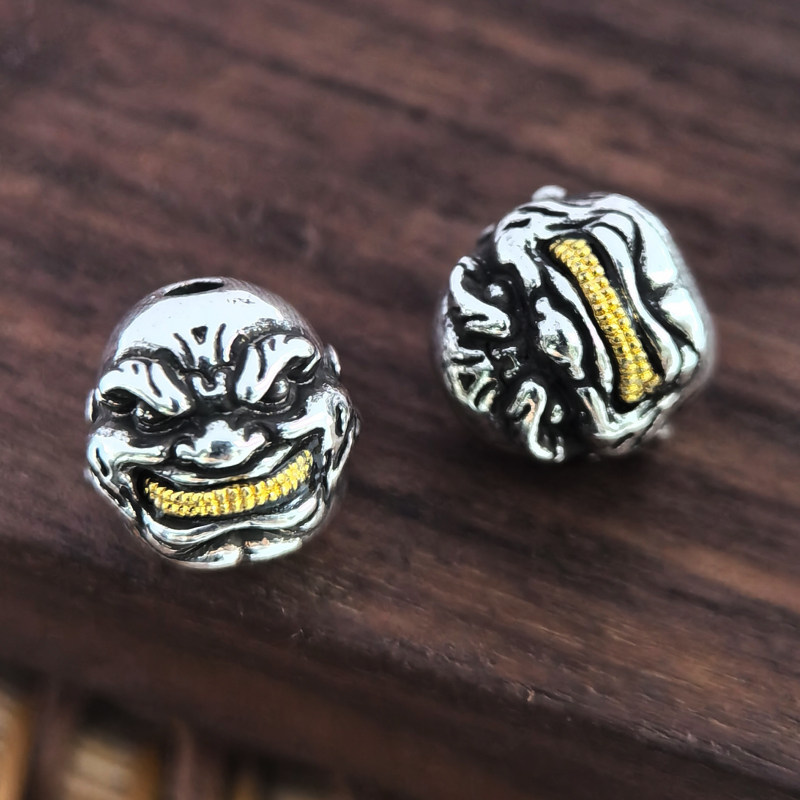 复古怒僧3D圆珠铜镀银手串念珠串配饰金刚星月猴头老型凤眼108DIY