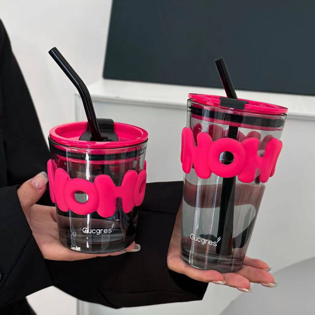 lave杯学生创意吸管玻璃杯子ins网红高颜值字母咖啡杯玻璃杯logo