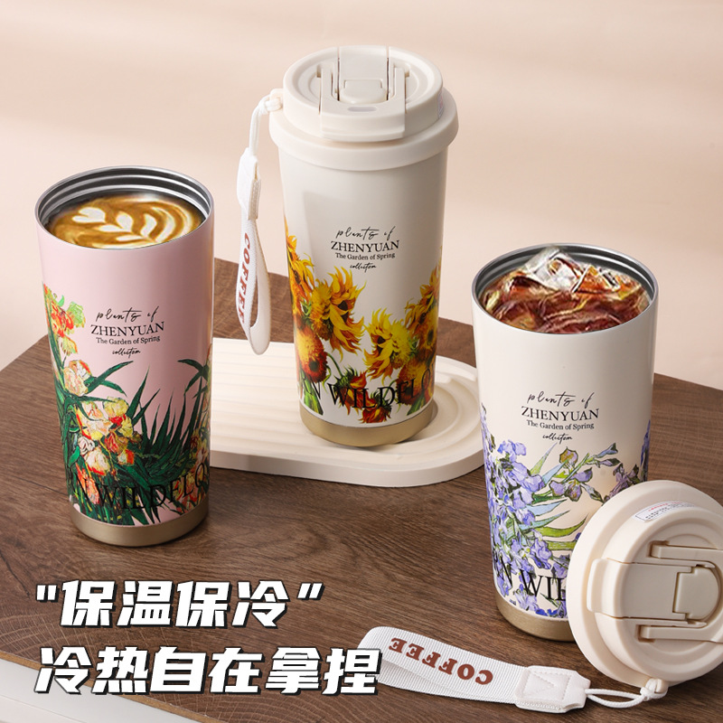 咖啡杯大容量316不锈钢保温杯高颜值便携双饮吸管杯礼品水杯定制