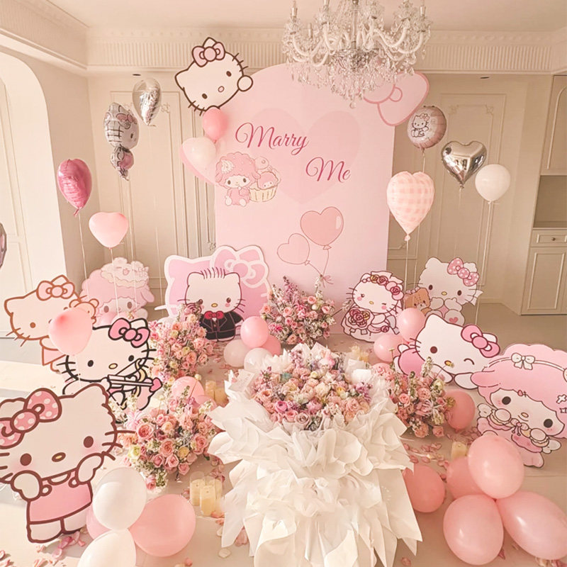 HelloKitty主题求婚布置装饰美乐蒂室内外情人节表白场景不要气球