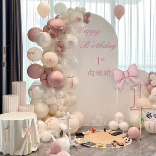 宝宝周岁生日布置装饰家庭版kt板粉色抓周礼仪式感场景气球背景墙
