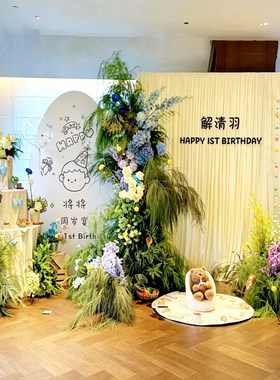 韩式周岁生日布置仿真花定制kt板