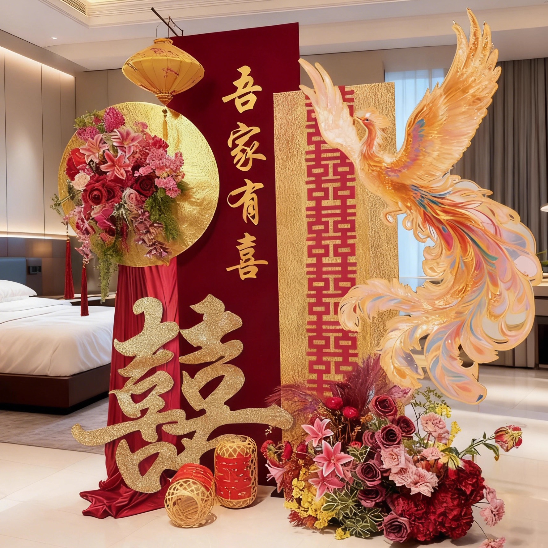 中式凤凰婚房布置套装
