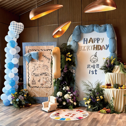 韩系宝宝宴生日周岁装饰布置定制氛围感仪式感KT板派对气球背景墙