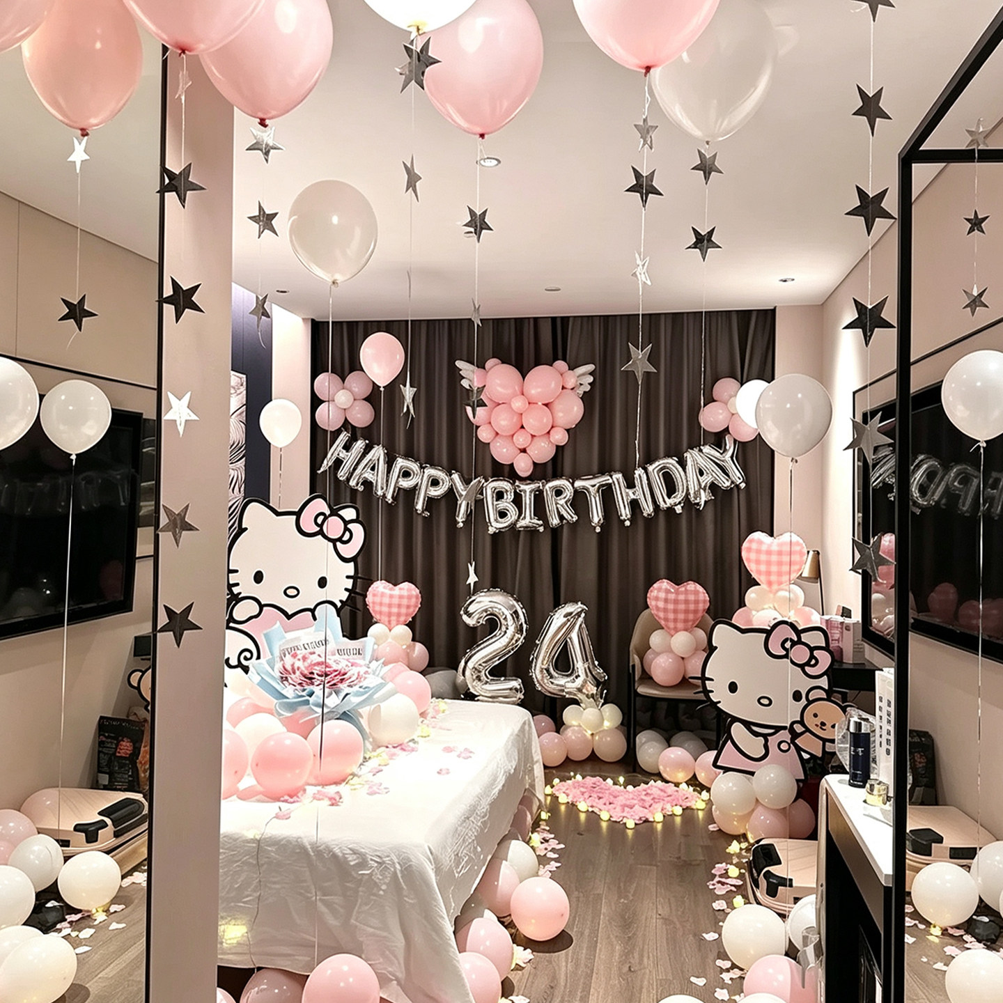 HelloKitty求婚室内布置高级感惊喜告白简约氛围仪式kt板生日气球