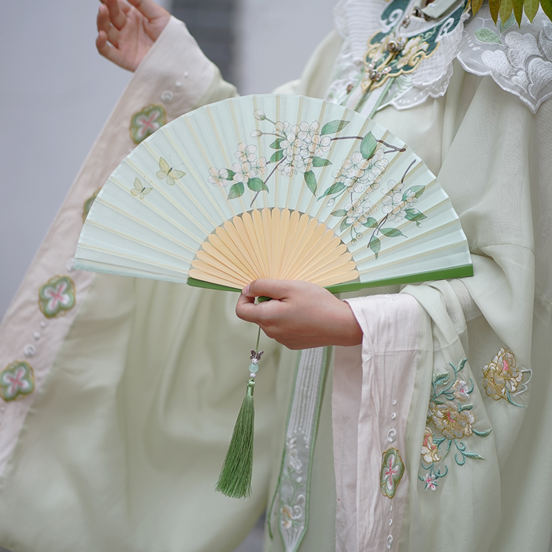 7寸折扇女扇子新中式古风竹扇夏季汉服旗袍马面裙演出舞蹈折叠扇