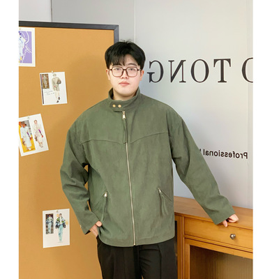 罗同学大码春款军绿色复古工装外套男立领痞帅百搭芯笼夹克