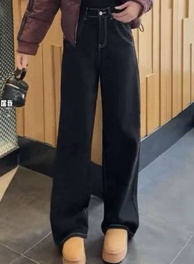 美式黑色复古601024阔腿洋气直筒牛仔裤新款时尚梨形身材高腰