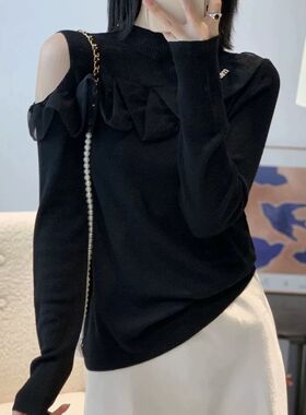 气质时尚秋季512422设计打底荷叶2025针织衫女士韩系新款纯色百搭