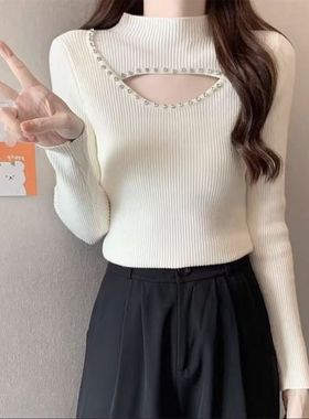 高领针织打底512157-3毛衣秋冬新款修身加厚洋气镂空长袖上衣冬季