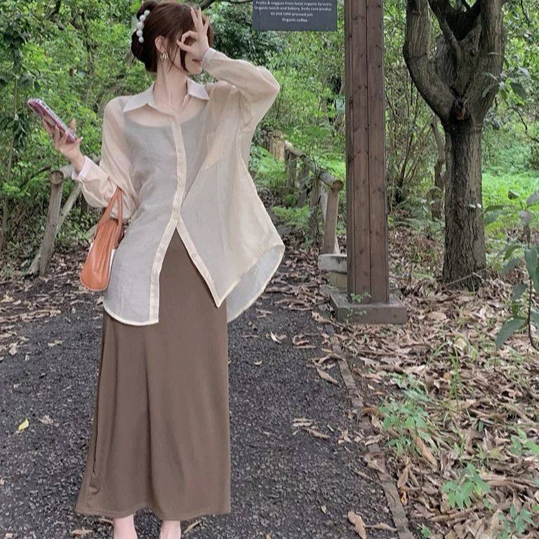 轻熟气质御姐盐系506015-3炸街防晒衬衫两件套吊带连衣裙套装,女装/女士精品,时尚套装,淘宝优惠券,粉丝福利购,淘宝优惠卷