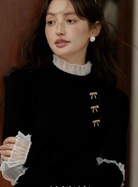 秋冬法式高领601076-2针织衫新款显瘦长袖修身打底毛衣上衣