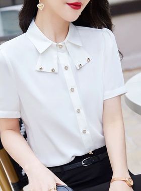 白色夏季短袖衬衣508191-1气质衬衫法式百搭新款上衣泡泡