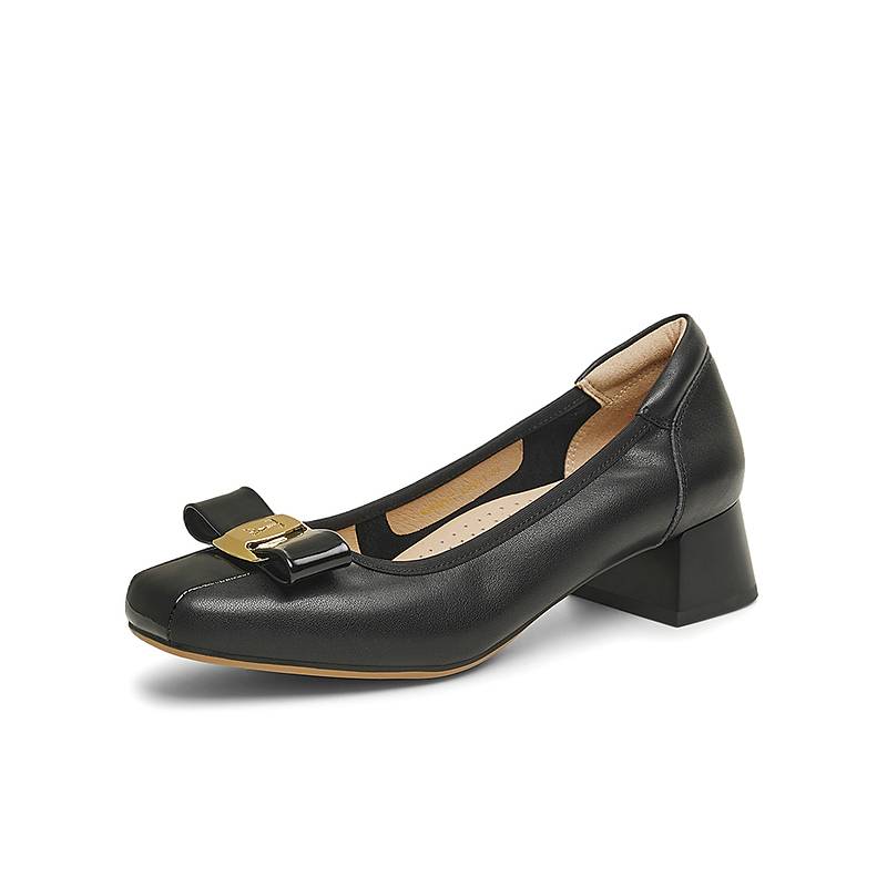 TATA他她粗跟浅口单鞋女鞋一脚蹬牛皮晚晚鞋2025春季新款XMM01AQ5