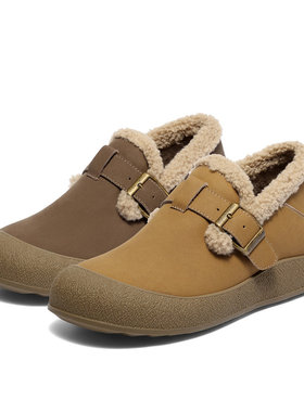 森达毛毛鞋女2025冬商场同款雪地靴牛皮保暖毛绒勃肯棉鞋XSK01DM5