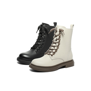 机车风加绒真皮休闲靴SUM01DZ3 商场同款 森达马丁靴女2023冬季 新款