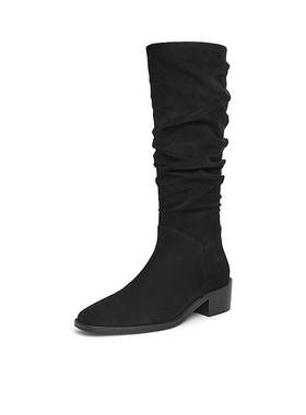 Bata堆堆靴2024女冬新西部粗跟百搭显瘦长筒靴53561DG4