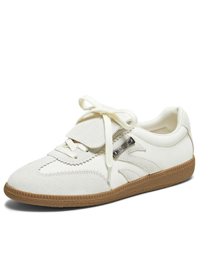 百思图2025秋商场真皮薄底德训鞋平底运动鞋女休闲鞋UEZ12CM5