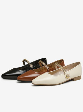 百思图2025春季商场新款舒适复古低跟玛丽珍鞋尖头女单鞋M1581AQ5