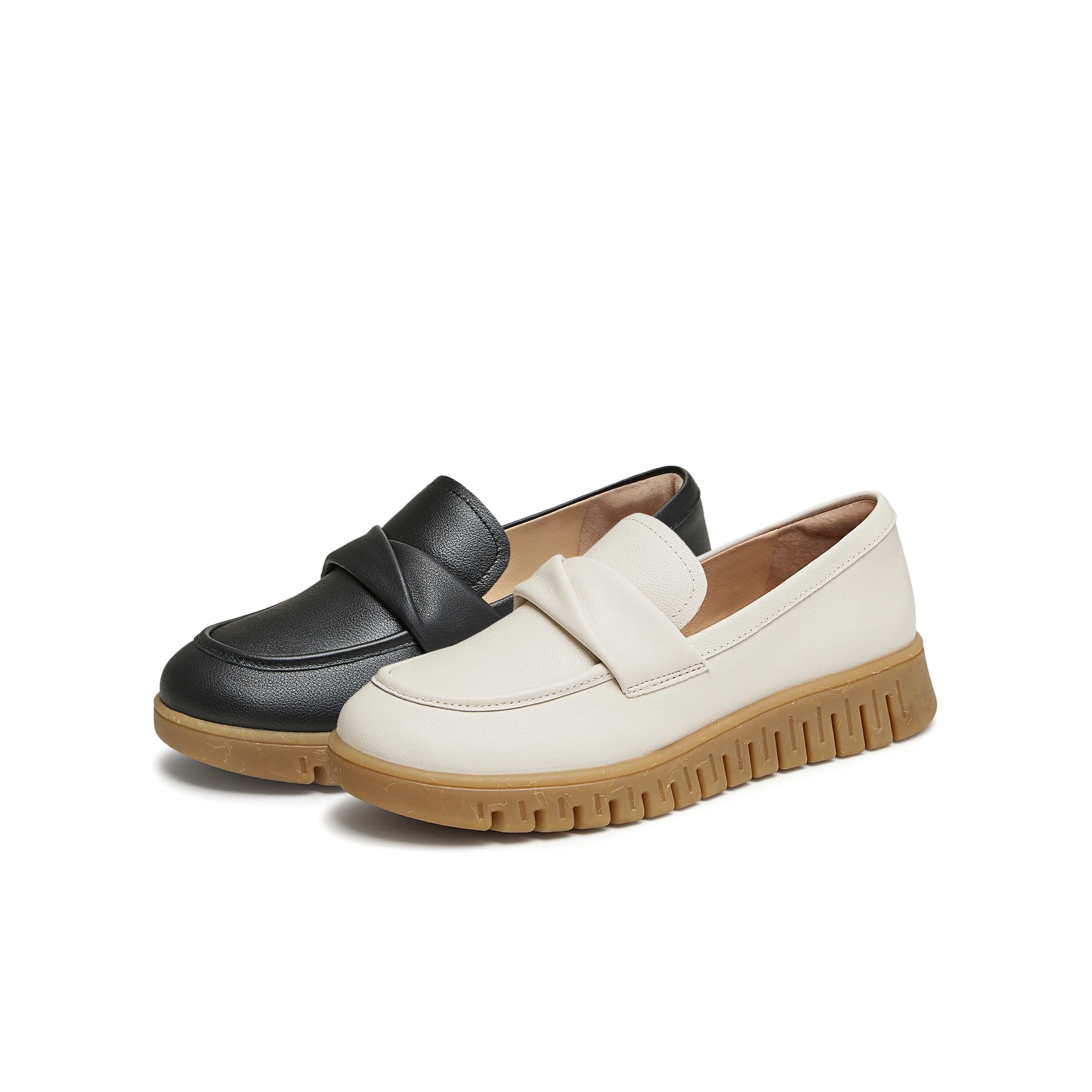 天美意厚底英伦乐福鞋复古单鞋女软底休闲皮鞋2024秋新款CMA11CA4