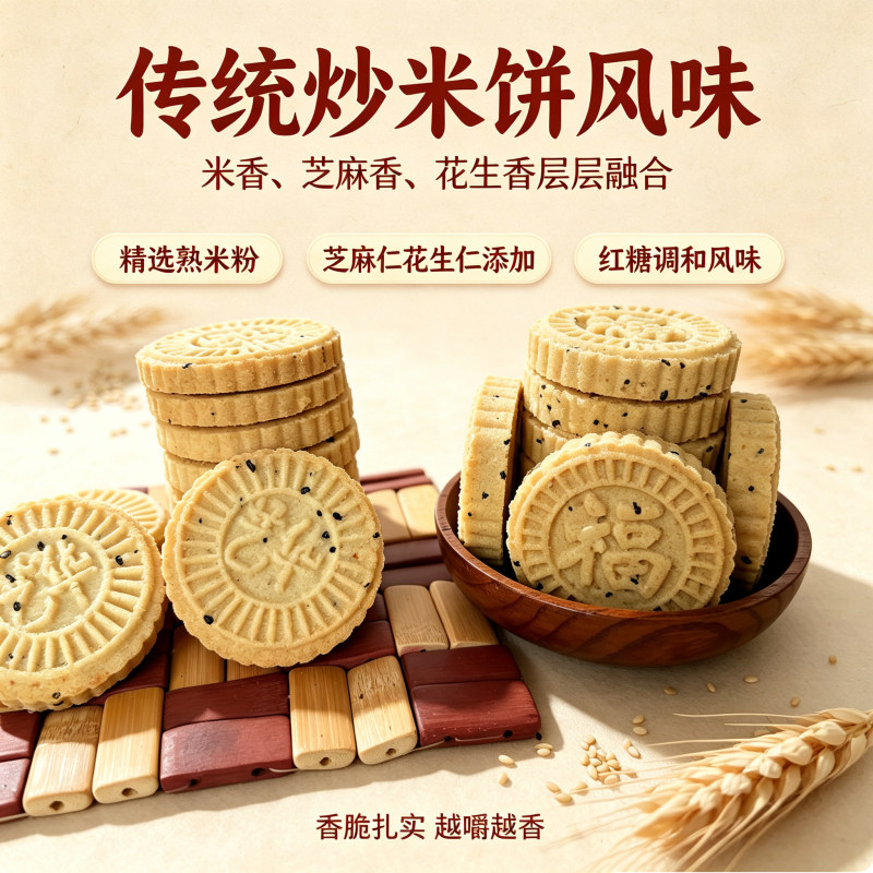 炒米硬饼艺华白糖饼磨牙饼广东粤北韶关特产仁化始兴零食小吃软饼