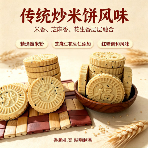 热卖800+传统芝麻炒米硬饼花生糕