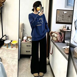 单/套装秋季爆款圆领宽松上衣女学生+休闲阔腿裤网红穿搭一整套潮