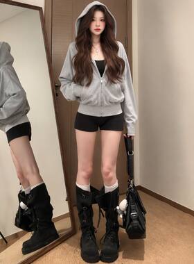 修身外套连帽显瘦秋冬卫衣春秋冬天新款收腰拉链韩版运动开衫上衣