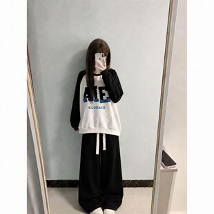 秋冬季穿搭套装女学生ins韩版宽松显瘦卫衣+休闲直筒阔腿裤两件套