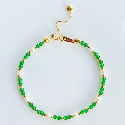 天然辣阳绿色冰种翡翠小米珠手链串玉石新中式复古可叠戴18k黄金